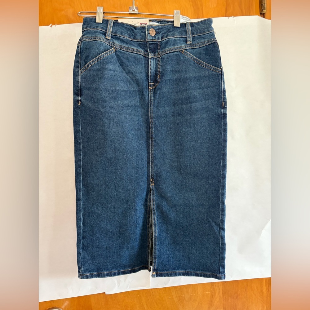 Classic Denim Midi Skirt - Dark Blue